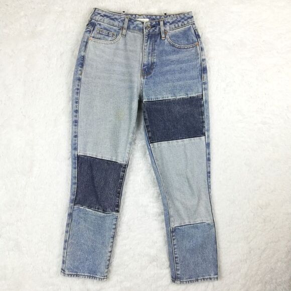 Pacsun Womens Jeans Mom Blue Denim Patchwork‎ High Rise Light Wash 24 - Picture 1 of 15